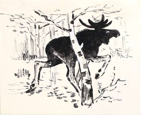 Глебов Фёдор Петрович. Лот из двух иллюстраций «Лось» и «Бык», закрепленных на одном паспарту 